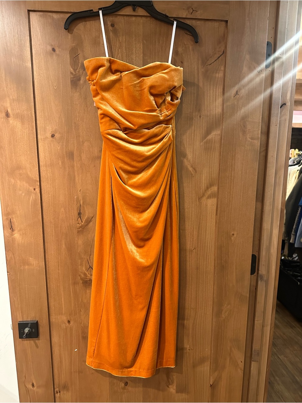 Halston Heritage Orange Velvet Draped Midi Dress